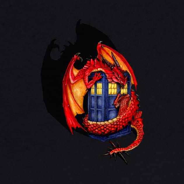 Red Dragon with blue phone booth by Dezigner007